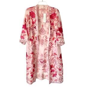 Soft Surroundings NWTs Palisade Topper Open Kimono Magenta Soft Pink Embroidered